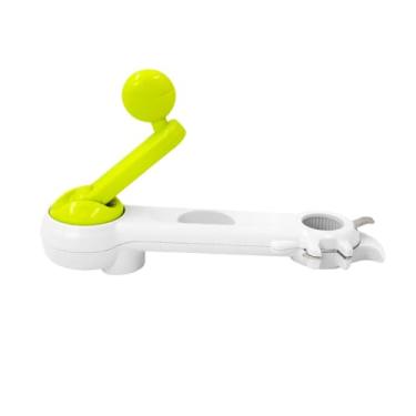 Imagem de Abridor Universal 6 em 1, Multifuncional para Tampas, Latas, Potes e Garrafas, Plástico ABS e Aço Inoxidável, 20cm x 5cm, Branco e Verde