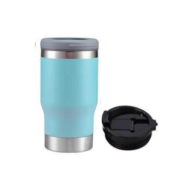 Imagem de Copo Térmico 4 em 1 Aço Inoxidável Isolado a Vácuo Caneca Porta Latas Fina Padrão 355ml Long Neck Termocooler com Tampa e Abridor de Garrafas (Azul Claro)