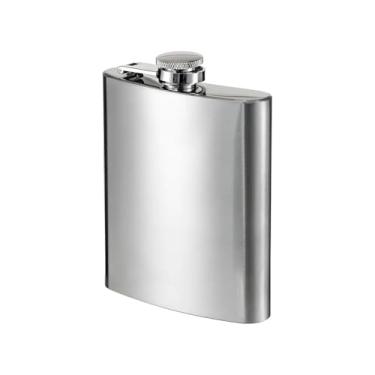 Imagem de Cantil de Aço Inoxidável, Frasco de Bolso Portátil, Acabamento Metálico Prateado, 250ml