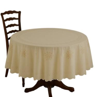 Imagem de Dependable Industries inc. Essentials Toalha de mesa de vinil estilo renda – Design floral de crochê em relevo, capa de mesa durável e limpa para sala de jantar, cozinha e uso interno/externo (marfim