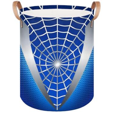 Imagem de Cesto de roupa suja grande – Teia de aranha azul 62L cesto de armazenamento dobrável para cobertores, brinquedos infantis, roupas sujas, cesto de bebê alto para banheiro, decoração de quarto de