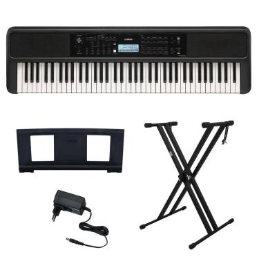 Imagem de Kit Teclado Arranjador 76 Teclas PSR EW320 Preto com Fonte Bivolt Yamaha e Suporte em X