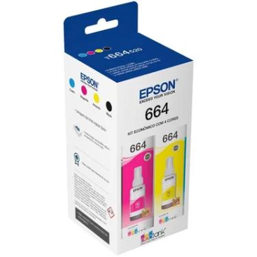 Imagem de Kit 4 Refis De Tinta Epson T664 C/ Cores Ciano Amarelo Magenta Preto