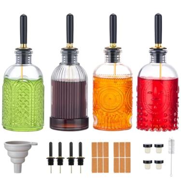 Imagem de 4 garrafas dispensadoras de xarope de café de vidro de 200 ml, garrafas simples de xarope com bico de metal, dispensador de xarope para acessórios de barra de café para óleo de xarope de mel de bordo