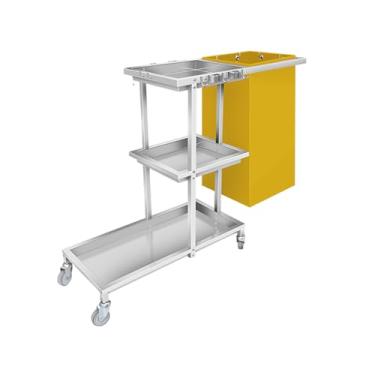 Imagem de Carrinho de limpeza de aço inoxidável Carrinho de limpeza com rodinhas com 3 prateleiras com saco de PVC (amarelo 1)