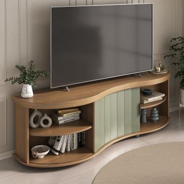 Imagem de Rack Magnum P/ Tv Até 75" Com Porta Ripada Carvalho/off White-menta - Artely