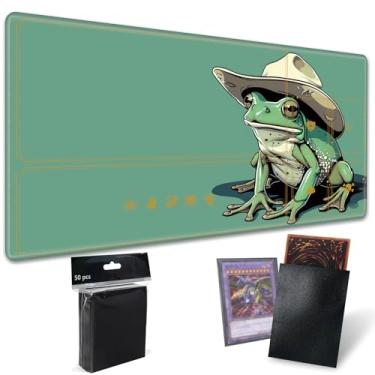 Imagem de Board Game Mat TCG Playmat Plus 50 Pcs Card Sleeves, 24 x 14 inches Green Frog Table Mats Games Mousepad with Zones Smooth Surface for MTG RPG CCG Trading Card Game Play Mat