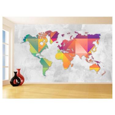 Imagem de Papel De Parede Mapa Mundi Concreto Arte Cores 3,5M Nmu38 - Você Decor