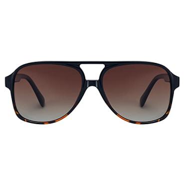 Imagem de OSAGAMA Óculos de sol vintage retrô anos 70 amarelo aviador óculos de sol para mulheres polarizado gradiente marrom