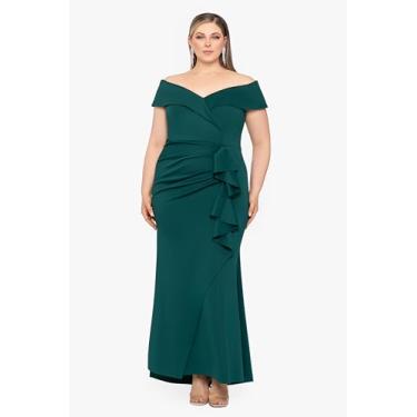 Imagem de Xscape Vestido longo feminino plus size tomara que caia com decote em coração e babados, Verde caçador, 54