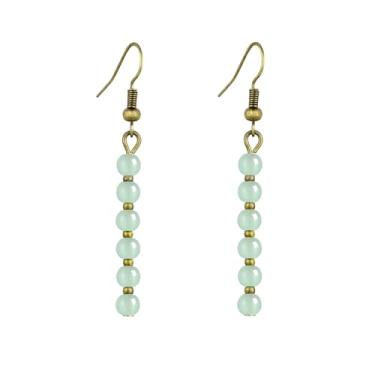 Imagem de Brincos longos boêmios em cascata de aventurina verde para mulheres modernos, brincos pendentes de várias bolas de pedra verde natural, brincos exclusivos de cristal vintage feitos à mão, pendurados