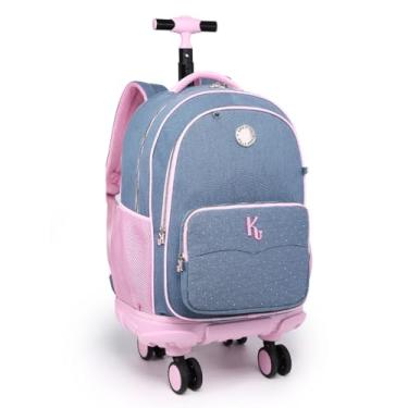 Imagem de Mochila Infantil Menina Escolar Kika Jeans 4 Rodas Duplas (Azul)