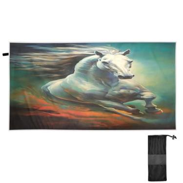 Imagem de ATTX Toalha de praia com pintura galopante de cavalo 79 x 189 cm - Cobertor de microfibra leve de secagem rápida e resistente à areia para piscina, ioga, academia e viagens | Esportes de banho de