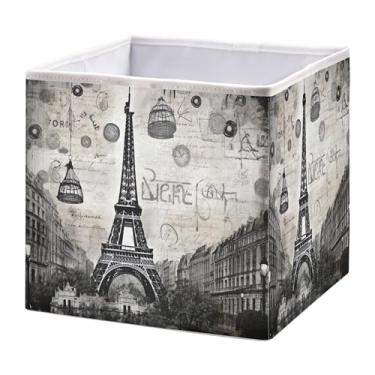 Imagem de SEHANY Caixa de armazenamento dobrável com flores da Torre Eiffel, organizador de tecido grande, dobrável, para roupas, brinquedos, livros, armário, berçário, 28 x 28 x 28 cm
