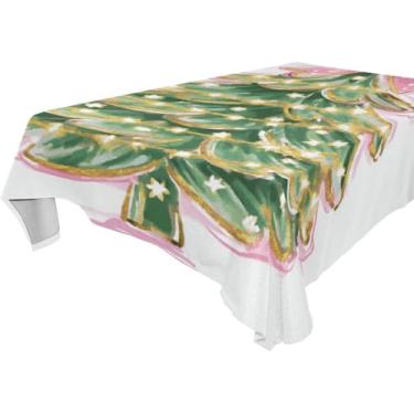 Imagem de Blueangle Toalha de mesa de árvore de Natal com laço rosa – Toalha de mesa retangular de tecido resistente a manchas e poliéster impermeável para ambientes internos e externos, 152 x 274 cm (120)