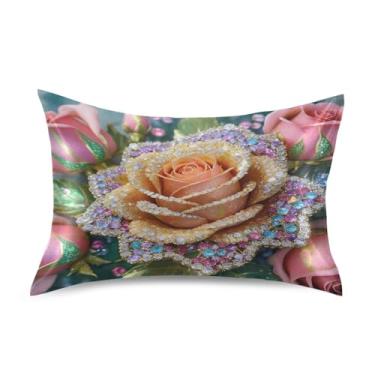 Imagem de ATTX Fronha de almofada rosa com glitter diamante com fecho de envelope para cabelo e pele, macia, respirável, lisa, ambos os lados, capa de almofada de seda refrescante (tamanho padrão 50 x 66 cm, 1