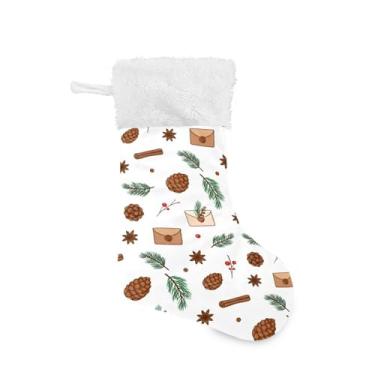 Imagem de GakkiGii Meia grande de Natal de pinhas e letras, decoração de Natal pendurada para parede de árvore de lareira, 45 x 31 cm