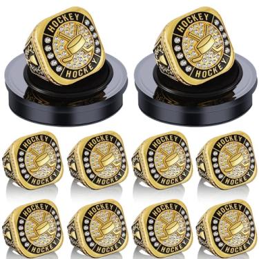 Imagem de Highergo 10 peças de anel de troféu de campeonato de golfe MVP futebol futebol vôlei MVP com corrente de exibição suporte softball, basquete, líder de torcida, boliche, campo para presente de prêmio