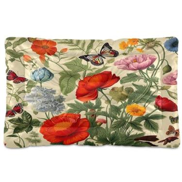 Imagem de SEHANY Cama para cães e gatos com flores silvestres coloridas com fundo antiderrapante, cama de canil, colchão macio para animais de estimação, lavável para cães pequenos, médios e grandes, gatos, 91