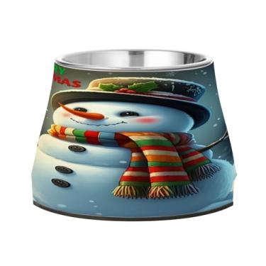 Imagem de GakkiGii Tigela elevada de boneco de neve de Natal, tigelas elevadas para cães com base antiderrapante e alimentador removível de aço inoxidável para cães pequenos e médios