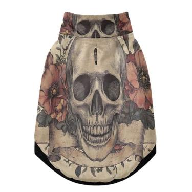 Imagem de SEHANY Casaco de cachorro com tatuagem de caveira para cães pequenos, superquente à prova de vento, jaqueta de inverno macia e aconchegante para clima de neve fria com coleira para animais de
