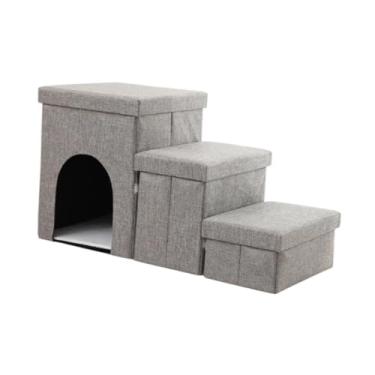 Imagem de WeiLaiKeQi Escadas para cães com armazenamento, escada dobrável de 3 degraus para animais de estimação, escada removível, casa prática para animais de estimação,