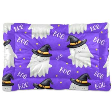 Imagem de SEHANY Cama de cachorro fantasma Halloween Boo Cama de gato com fundo antiderrapante, cama de canil, colchão macio para animais de estimação, lavável para cães pequenos, médios e grandes, gatos, 91 x