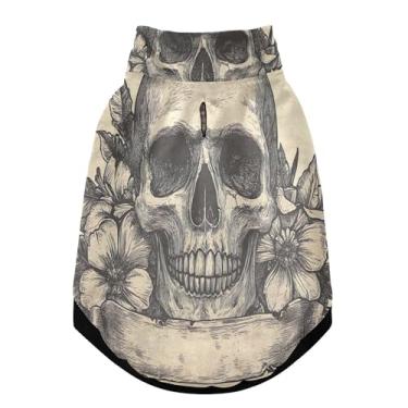 Imagem de SEHANY Casaco de cachorro com tatuagem de caveira para cães pequenos, superquente à prova de vento, jaqueta de inverno macia e aconchegante para clima de neve fria com coleira para animais de