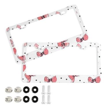 Imagem de SEHANY Lindas molduras de placa de licença de arco rosa, capas de moldura de alumínio à prova de ferrugem com orifícios elípticos e parafusos, serve para acessórios de carro de tamanho padrão de