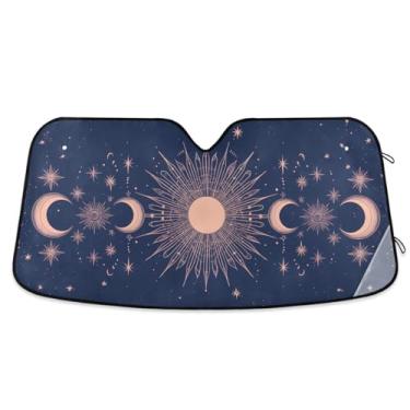 Imagem de ATTX Para-brisa de carro sol e lua 134.6 cm x 59.7 cm escudo solar universal com proteção UV, persiana de janela frontal automática dobrável para caminhões Sedans SUVs #262