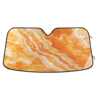 Imagem de ATTX Para-brisa de carro mármore laranja 134.6 cm x 59.7 cm Escudo solar universal com proteção UV, persiana de janela frontal automática dobrável para caminhões Sedans SUVs #227