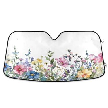 Imagem de ATTX Para-brisa de carro para jardim de verão em aquarela 144.8 cm x 80.0 cm Protetor solar universal com proteção UV, persiana de janela frontal automática dobrável para caminhões Sedans SUVs #233