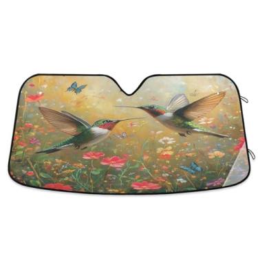 Imagem de ATTX Guarda-sol para para-brisa de carro beija-flores silvestres 144.8 cm x 80.0 cm Protetor solar universal com proteção UV, persiana de janela frontal automática dobrável para Sedans SUVs caminhões
