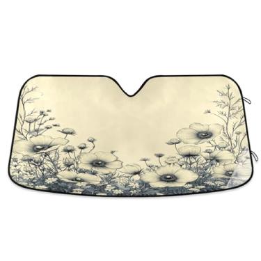 Imagem de ATTX Para-brisa de carro vintage Wildflower 144.8 cm x 80.0 cm escudo solar universal com proteção UV, persiana de janela frontal automática dobrável para caminhões Sedans SUVs #332