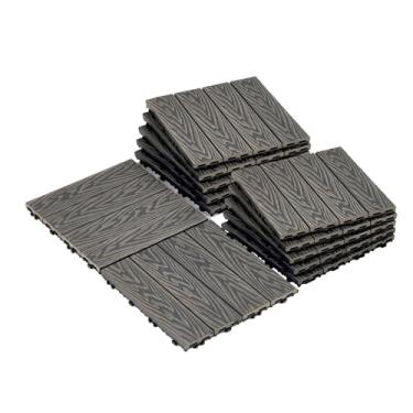 Imagem de Azulejos de deck interligados, azulejos de piso de pátio composto WPC com sistema de clique função de drenagem para varanda piscina varanda quintal área de jogo terraço todos os climas uso D2 12 peças