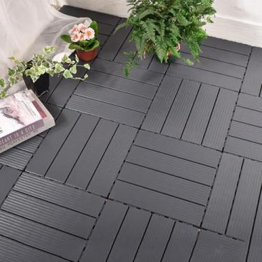 Imagem de Azulejos de deck interligados, azulejos de plástico de 30 x 30 cm, instalação fácil e rápida, deck de piso de pátio para varanda, piscina, varanda, quintal cinza 11 peças