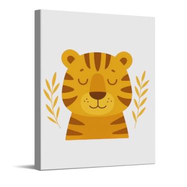 Imagem de Impressão artística de ilustração de tigre fofo, arte de parede em tela de berçário de safári, decoração de parede de animal bebê para quarto de bebê, presentes para meninos e meninas, pôster