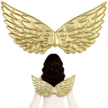 Imagem de Asas de anjo douradas, asas de fada metálicas para adultos e crianças, acessório de fantasia para festas, fantasias, baile de máscaras, Halloween, apresentações de palco, tamanho M