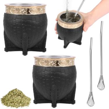 Imagem de Tcwhniev Conjunto de cabaça e bomba de erva mate de 240 ml, copo mate moderno de aço inoxidável 2 canudos, café e chá de parede dupla quente e fria (boca larga)