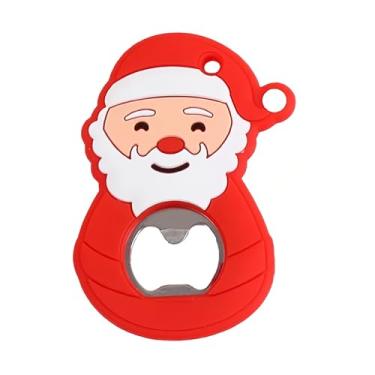 Imagem de Pacote com 4 abridores de garrafas com tema natalino - Removedores magnéticos decorativos de tampas de cerveja, ímãs de geladeira festivos para festas de fim de ano, bar e cozinha (Papai Noel)