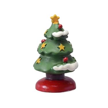 Imagem de Árvore de Natal retrô de resina artificial, árvore de mesa em miniatura para artesanato de inverno, plantas artificiais