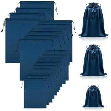 Imagem de Hillban 20 bolsas de brinquedo de cetim com cordão organizador de brinquedos de seda bolsa de presente leve multiuso dobrável saco de viagem para mulheres e homens, 3 tamanhos (M, G, GG, azul escuro)