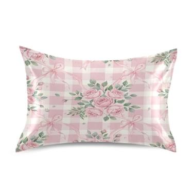 Imagem de SEHANY Capas de almofada elegantes de seda rosas para cabelo e pele, capas de almofada de cetim respiráveis macias e refrescantes com fecho de envelope, tamanho king (50,8 x 101,6 cm)