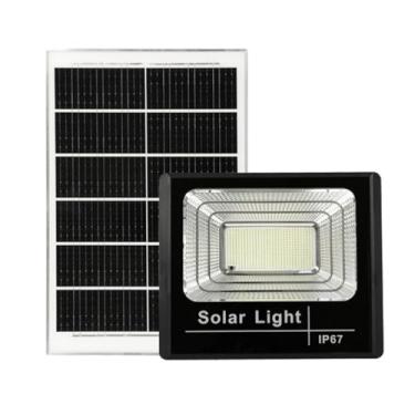 Imagem de HYZHANHONG Refletor solar de 100W para exterior, à prova d'água, com bateria de 5000mAh, sensor de movimento e controle remoto para iluminação de segurança externa em jardins