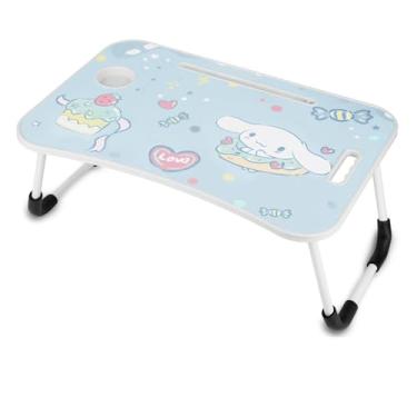 Imagem de Mesa de laptop dobrável Kawaii, mesa de cama fofa, bandeja dobrável para café da manhã, mesa de colo portátil, suporte de leitura para cama/sofá/chão (azul)