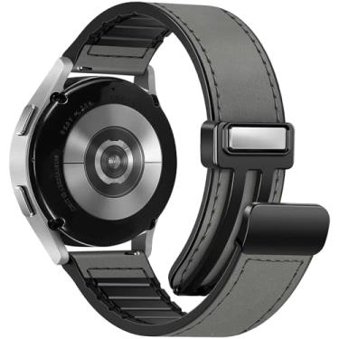 Imagem de WestEagle Pulseira de couro magnética compatível com Samsung Galaxy Watch 7/6/5/4/Active 2 de 40 mm e 44 mm/Watch 6 Classic de 43 mm e 47 mm/Watch 5 Pro de 45 mm/Watch 4 Classic de 42 mm e 46 mm,