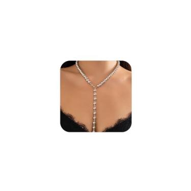 Imagem de DZSYJKTM Colar feminino longo com contas douradas em Y, bolas redondas de prata delicadas, corrente de contas pequenas, colar gargantilha vintage, joias de festa Y2K, acessórios para presentes, Large