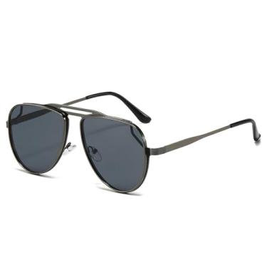 Imagem de Óculos de sol retrô clássico de metal com ponte dupla, feminino, espelhado, com gradiente, UV400, masculino (cinza escuro)