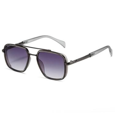 Imagem de Óculos de sol de luxo Double Bridges femininos retrô gradiente UV400 masculino punk para atividades ao ar livre (cinza escuro)