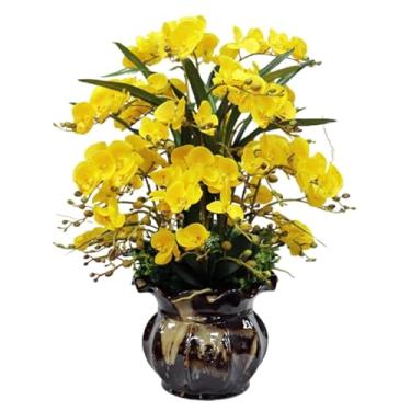 Imagem de Flor artificial grande orquídea artificial de seda orquídea artificial com folhas em vaso orquídea flores artificiais 80 cm flores artificiais florais falsas